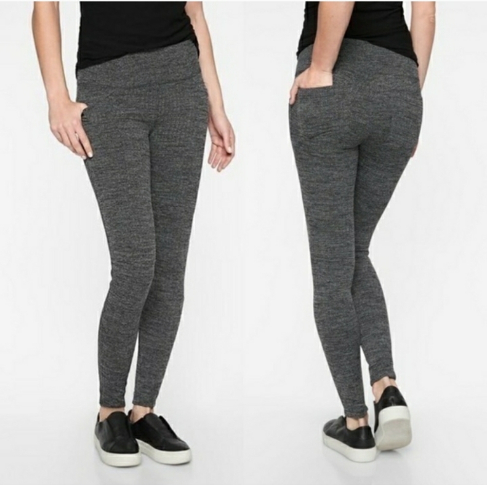 Athleta Herringbone High Waisted Leggings Pockets Medium Tall Charcoal Gray Grey - Picture 12 of 13